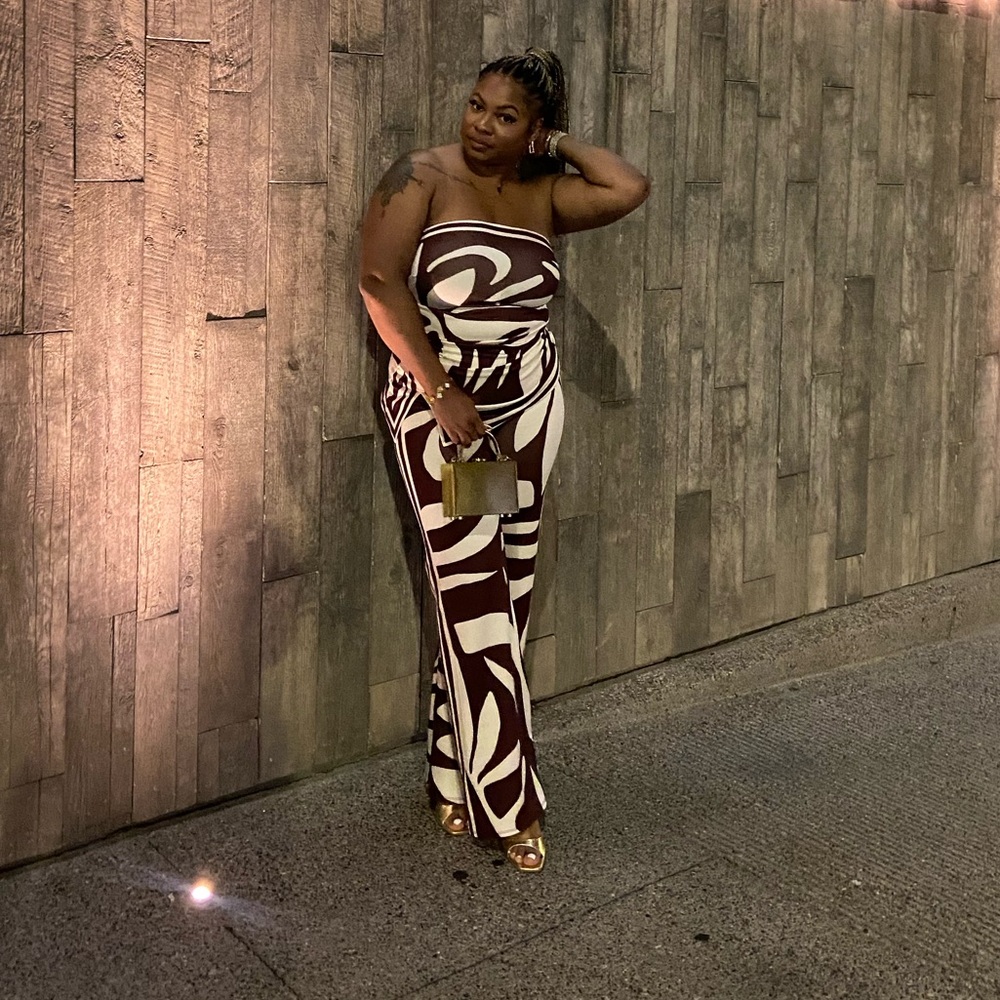 AKIRA Brown and White Patterned Jumpsuit